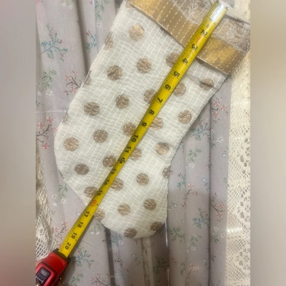 4/$25 Gorgeous Metallic Gold & Ivory Polka Dot‎ Stocking NWT